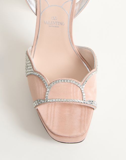 Valentino Garavani - Bowow Platform Sandal In Moiré Fabric With Crystals 115mm - Nude/silver - Woman - Sandals
